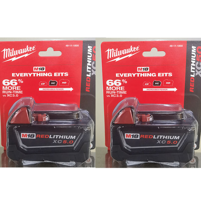 2PACK GENUINE 18V Milwaukee 48-11-1850 5.0 AH Batteries M18 XC18 48-11-1852
