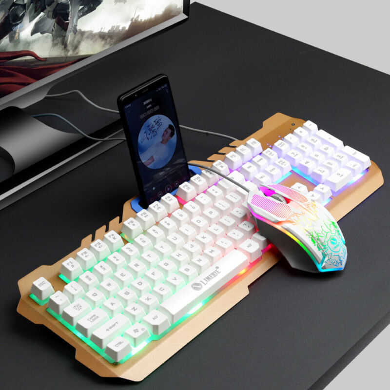 Computer Desktop Gaming Keyboard and Mouse Combo Ergonomic RGB LED Light Backlit
