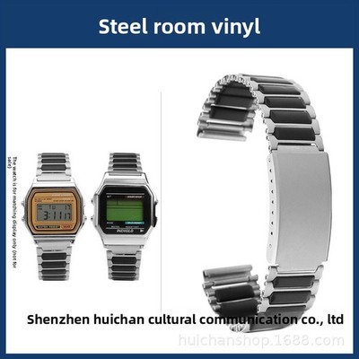 For Casio A159W-N1 A158 A168 Etro Square-link Stainless Steel Rubber Watch Strap