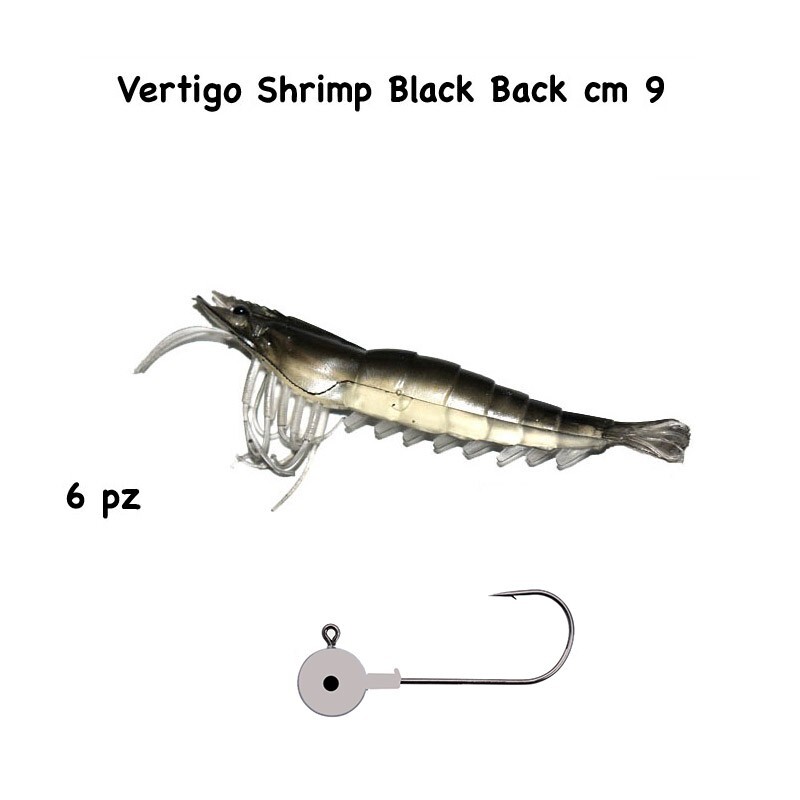 VERTIGO SHRIMP 9 CM  COLORE SMOKE BLACK BACK 6506009 SPINNING ALLA SPIGOLA 6 PZ