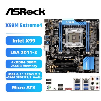 Intel X99 Motherboard ASRock X99M Extreme4 LGA2011-3 DDR4 for Intel Core i7 Xeon