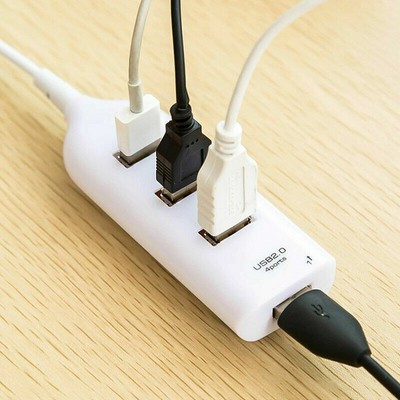 White USB 2.0 Hi-Speed 4-Port Splitter Hub For PC Notebook Computer