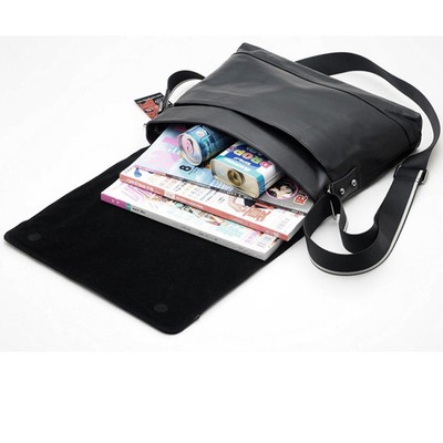 TIDING MEN'S NAPPA LEATHER BLACK SATCHEL SHOULDER MESSENGER BAG DOCUMENT 13" LAPTOP BAG