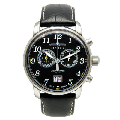 Pre-owned Zeppelin Lz127 Count 7686-2 Quartz Watch Swiss Ronda Movement 50m Wr Black Dial