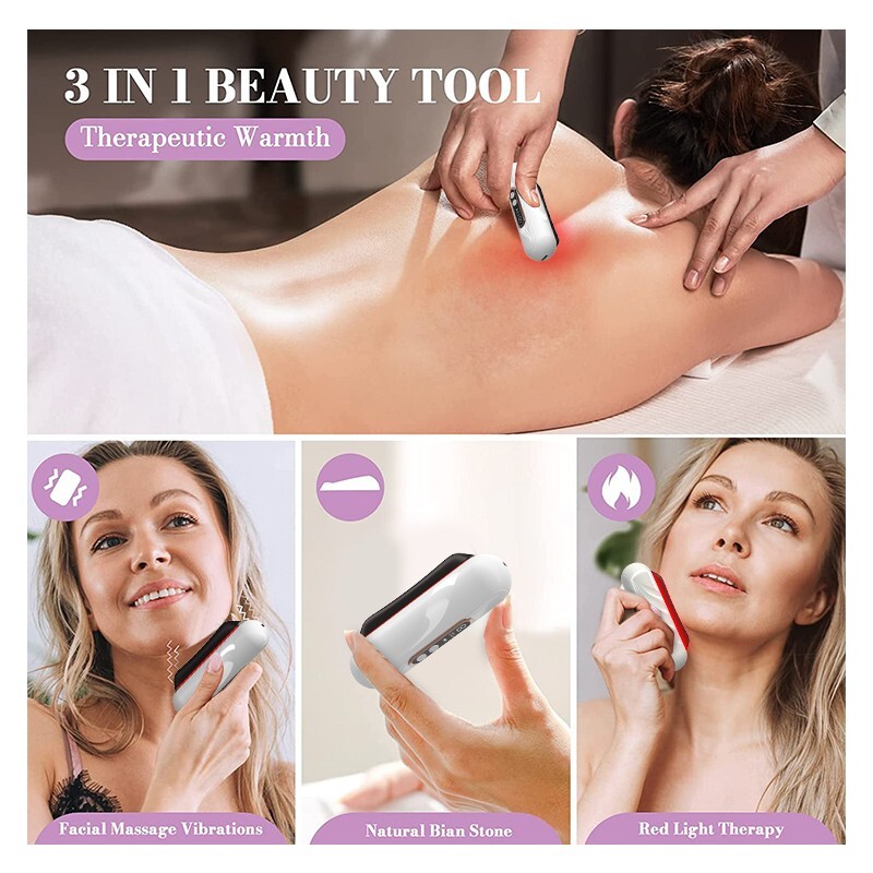 Smart Electric Bianstone Gua Sha Facial Customized Logo Face Body Massager Anti