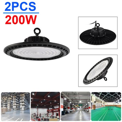 2PCS 200W UFO LED High Bay Light Work Shop Warehouse Factory Lighting Lamp 6500K