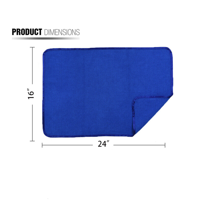 3 Pcs Waffle Weave Glass & Window Microfiber Towel, Blue 24" x 16"