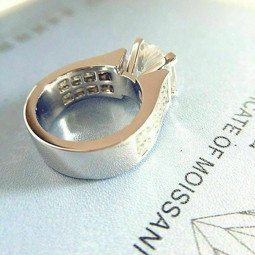 Certified 5.25Ct Round White Moissanite Engagement Ring in Solid 14k White Gold