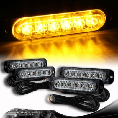 4X Super Bright 6-LED Amber Car Emergency Flash Beacon Strobe Lights Universal 3