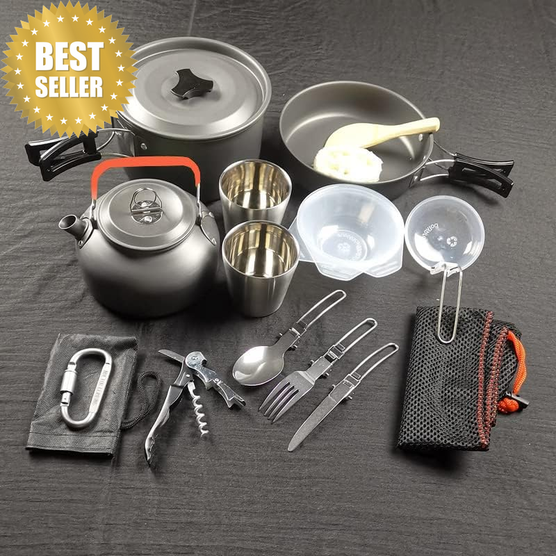Camping Cookware Set Outdoor Hiking Cooking Pot Pan Portable Picnic Orange