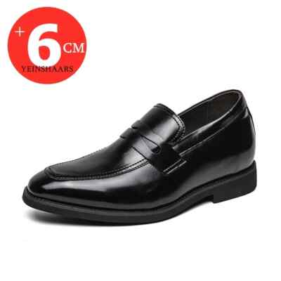 Men Leather Shoes Height Elevator Shoes Business Increase 6cm Wedding Loafers