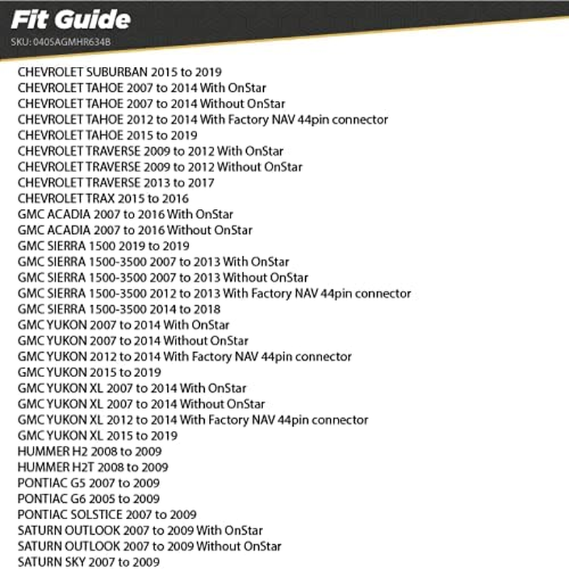 Compatible with Select 2005 to 2020 Buick, Cadillac, Chevrolet, GMC, Hummer, Pon