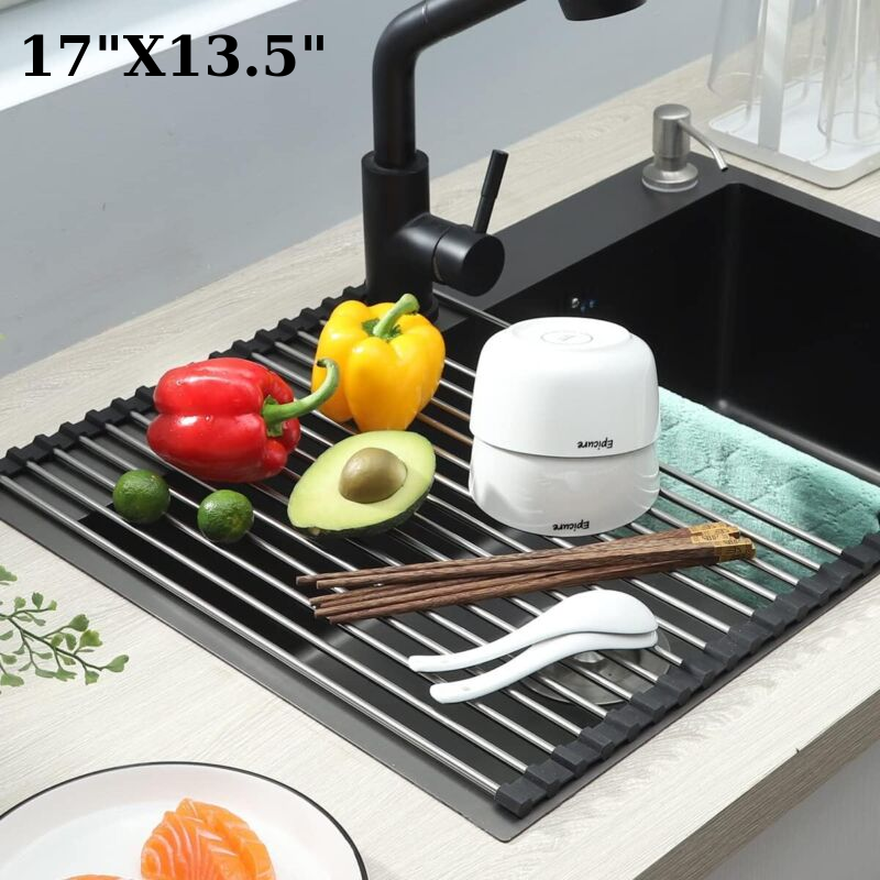 Over the Sink Multipurpose Roll-Up Dish Drying Rack Pan Bott