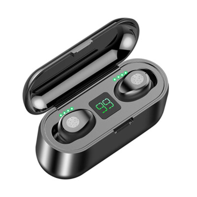 Wireless Earbuds True F9 Bluetooth 5.0 Touch Headphones with Phone Charger Black