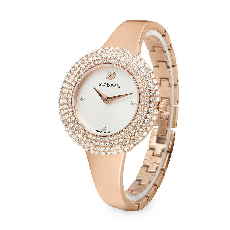 Pre-owned Swarovski Original  Crystal Rose Women's Quartz Watch 34mm 50m Made In Swiss