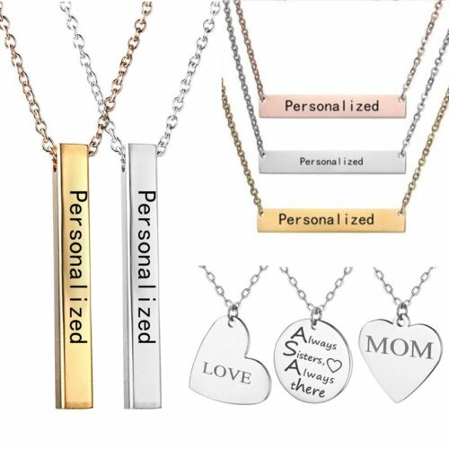 Personalized Stainless Steel Name Engraved Bar Pendant Chain Necklace Custom HOT