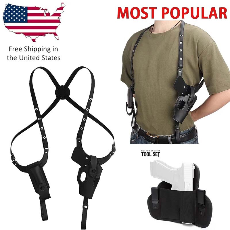 Vertical Concealed Shoulder Holster w/ Mag Pouch for Gun Pistol 1911 Glock19/17