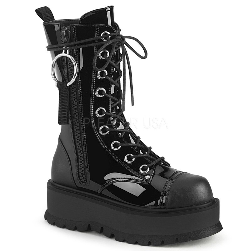 DEMONIA PLATEAU STIEFELETTEN SLACKER-220 SCHWARZ LACK
