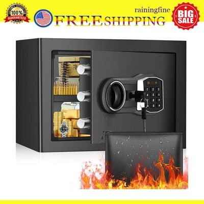 Security Safe Box Fireproof Waterproof W/ Alarm System & Spare Key Valuables NEW