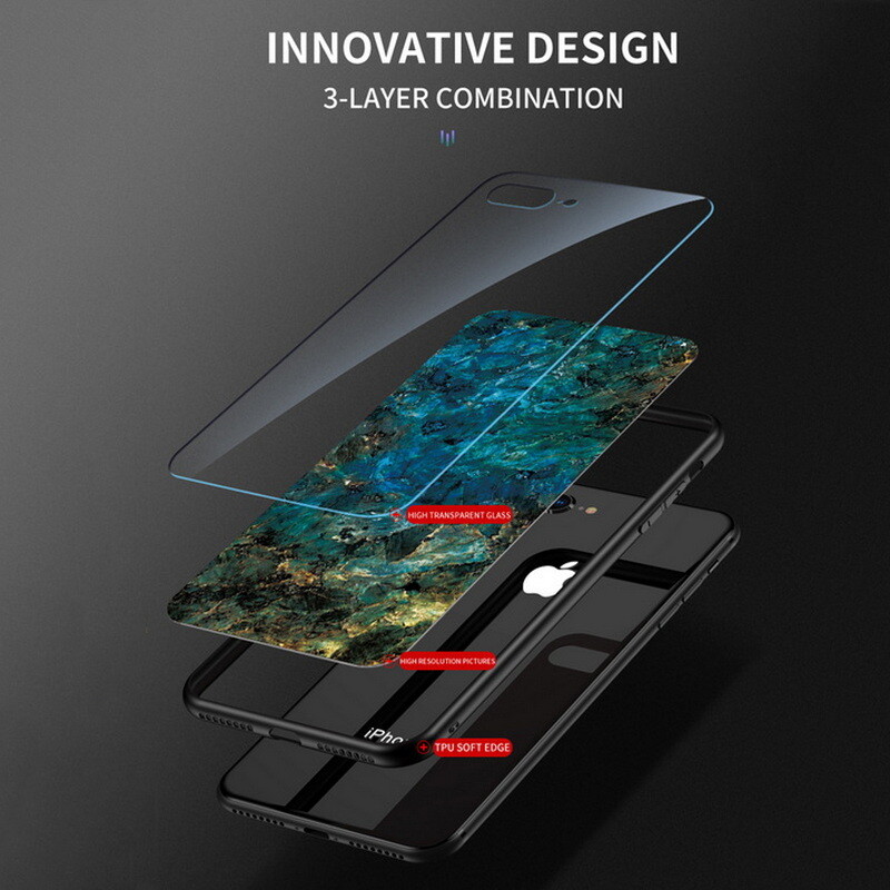 Case For iPhone 15 14 Pro Max 13 12 11 Marble Tempered Glass Shockproof Cover