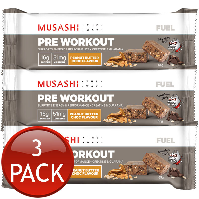 3 X Musashi Pre Workout Bar Peanut Butter Choc Energy Performance Fuel Gym 65g Ebay