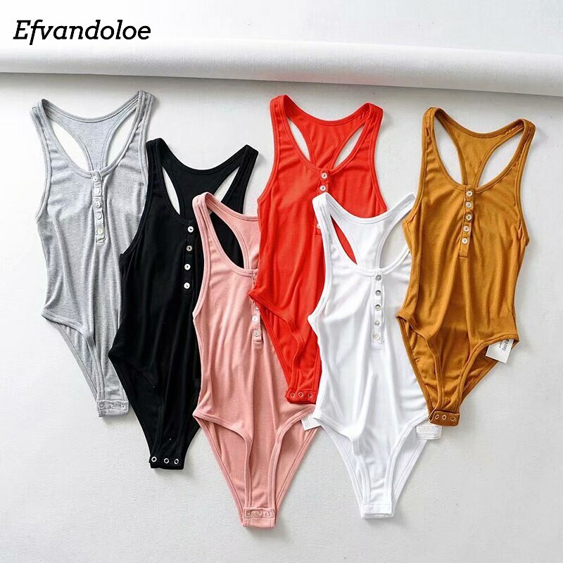 Efvandoloe Solid Knitted Bodysuits Summer Sexy Backless Bodies Bodycon 2019