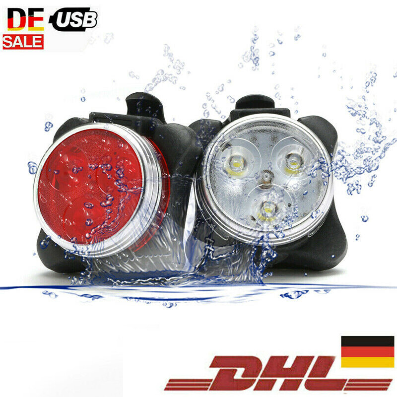 Oderra USB-Fahrradbeleuchtung Set - Wiederaufladbar, IPX4 Wasserdicht, 10h Laufzeit