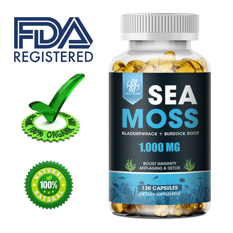 Organic Sea Moss Capsules,Irish Sea Moss,bladderwrack&Burdock Root 120 Pills
