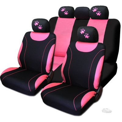 For Toyota New Flat Cloth Black and Pink Car Seat Covers With Paws Set