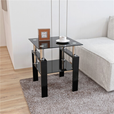 Modern Tempered Glass Tea Table Coffee Table & Square End Table  for Living Room