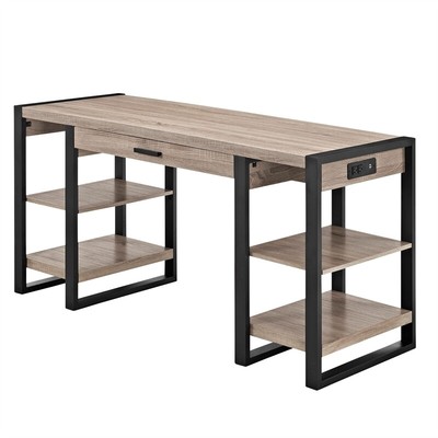 60" Urban Blend Storage Desk in Driftwood and Black