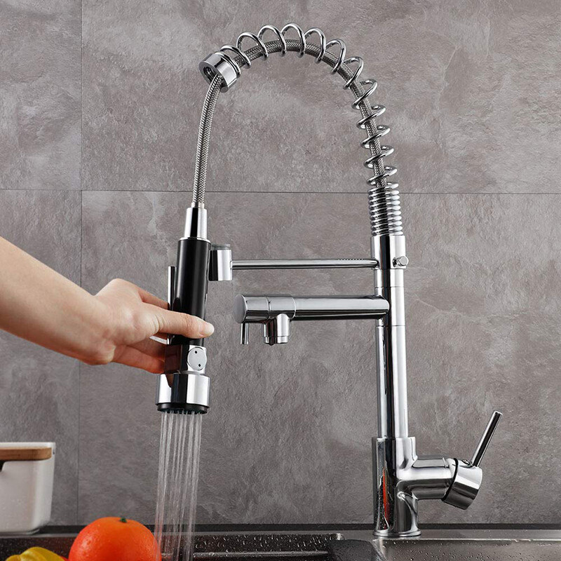 Spring Kitchen Faucet Swivel Spout Single Handle Sink Pull Down Spray Mixer Tap
