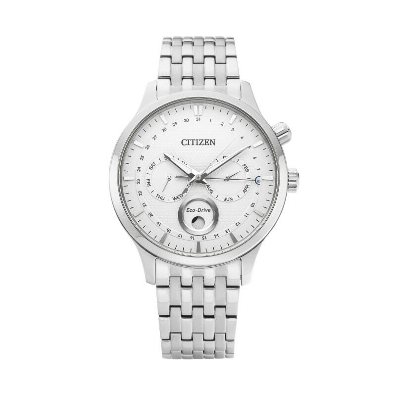 Pre-owned Citizen Original  Eco Drive Moon Phase Watch Men Japan Made Stainless Steel White
