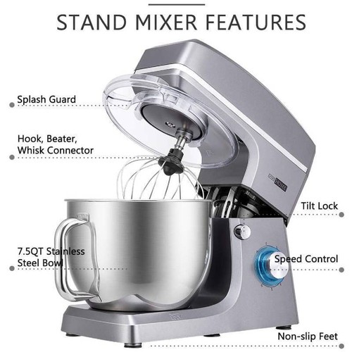 Stand Mixer 6QT 7.5QT 6/10-Speed 660W Tilt-Head Kitchen Electric Food Mixer