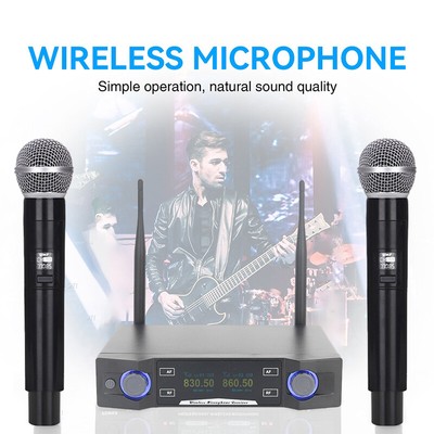 Professional 2 Channel UHF Wireless Dual Microphone Handheld Mic System - USA