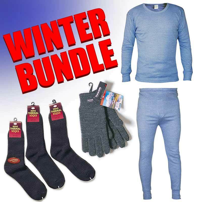 Mens Winter Workwear Thermal Underwear Bundle Long Johns Vest Socks Gloves