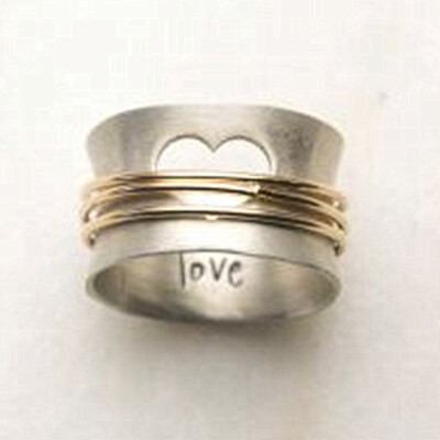 Two Tone 925 Silver Filled Ring Cute Heart Jewelry Girl Party Gift Ring Sz 6-10
