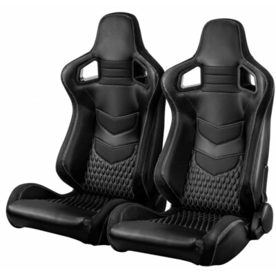 Coppia Sedili Recaro Replica sportivi avvolgenti auto pelle Carbonio look N725