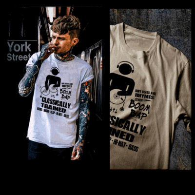 Hip Hop DJ T-shirt NY 90s Rap Music Turntable Dope Beats and Rhymes Kicks Bass