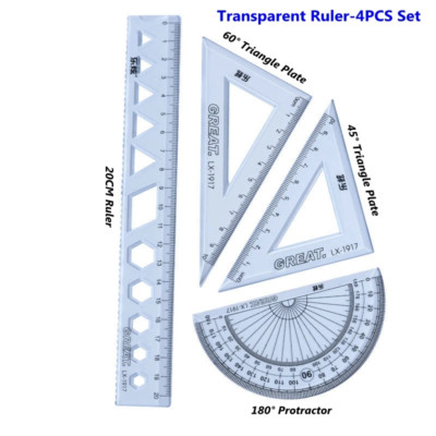 4Pcs/Set Drawing Ruler Measurement Geometry Triangle Ruler Straightedge Protract