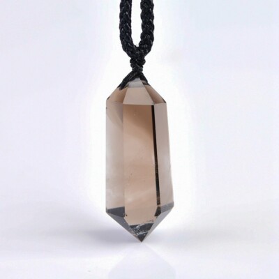 Natural Gemstone Smoky Quartz Crystal Point Energy Healing Wand Pendant Necklace