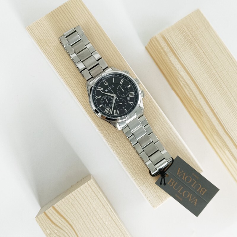 Pre-owned Bulova Classic Wilton Men's Black Dial 96b288 Quartz Chronograph Watch 46.5mm