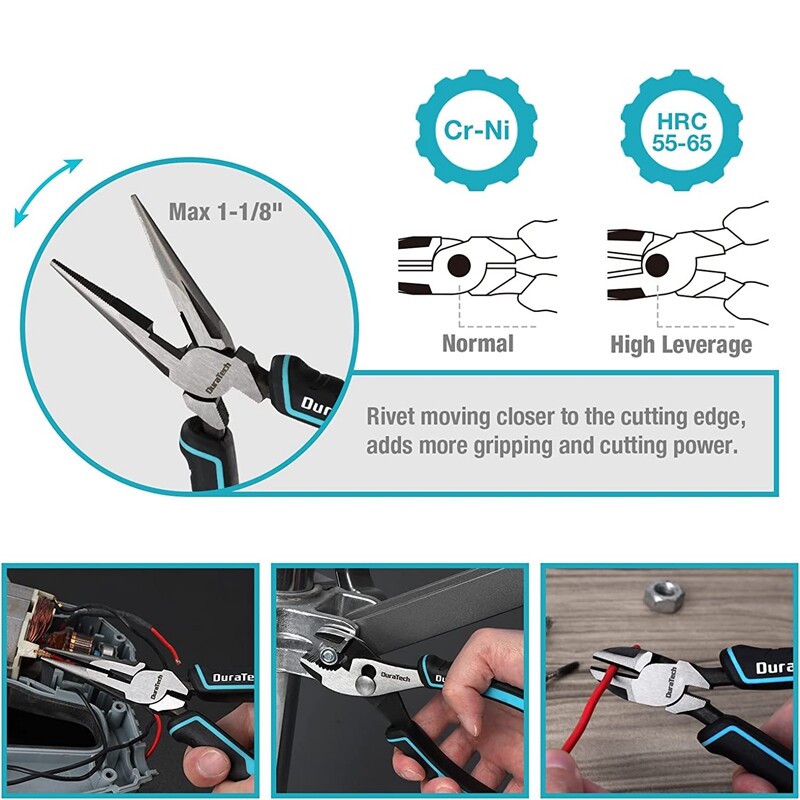 DURATECH 5PIECE Plier Set 8" Groove Joint Plier 6" Needle Nose Slip Joint Pliers