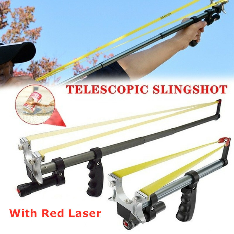 Outdoor Straight Rod Hunting Telescopic Slingshot High Power Red Laser Catapult