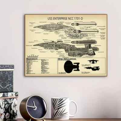 Star Trek Starfleet USS Enterprise NCC -1701-D Blueprint Canvas Poster 16x24''