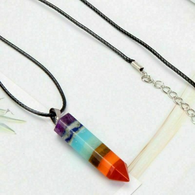7 Chakra Gemstone Pendant Rainbow Crystal Cone Necklace for Reiki Energy Healing