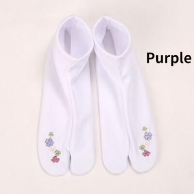 1 Pairs Women Tabi Socks Two Toes Slip-Proof Floral Embroidery Japanese