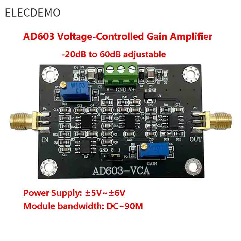 AD603 voltage controlled gain amplifier module VCA high bandwidth -20~60dB gain