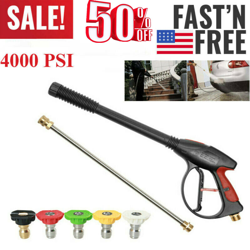 4000PSI High Pressure Car Power Washer Spray Gun Wand Lance Nozzle Tips Hose Kit