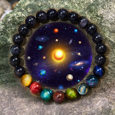 Natural Stone Eight Planets Bracelet 7 Chakra Beads Universe Solar Galaxy Women